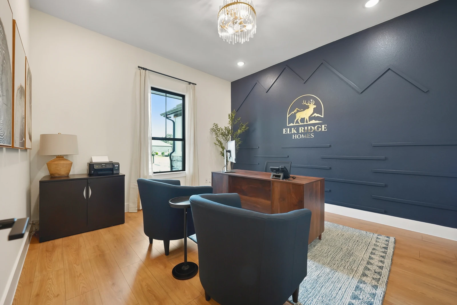 Executive Home Office with Architectural Accent Wall
