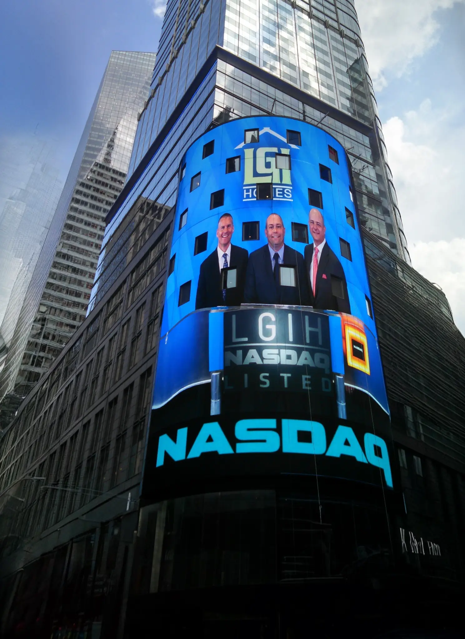 LGI Homes NASDAQ billboard in Times Square — Brian Crocker was national sales leader